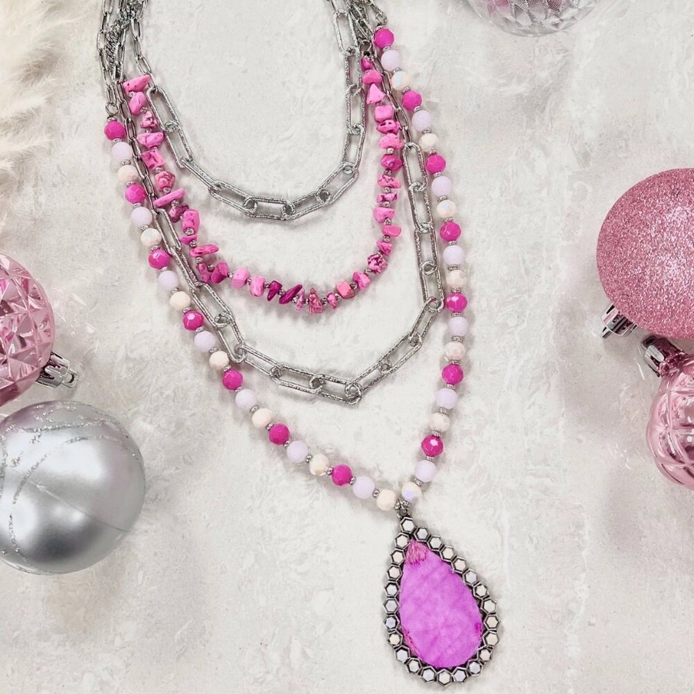 Pink Moment Four Strand Silver Necklace